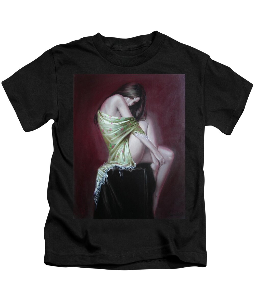 Art Kids T-Shirt featuring the painting Russian model by Sergey Ignatenko