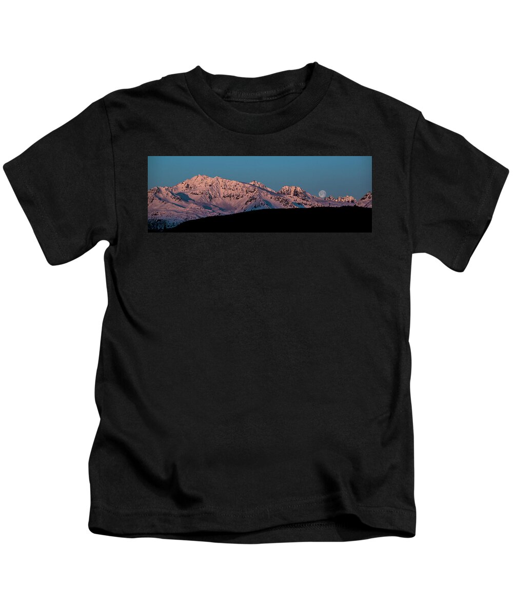 Landscape Kids T-Shirt featuring the photograph Setting Moon over Alaskan Peaks VI by Matt Swinden