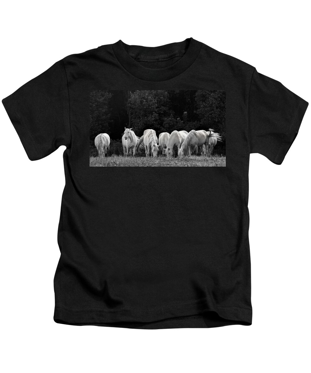 Horses Kids T-Shirt featuring the photograph Seven White Ponies by Holly Ross