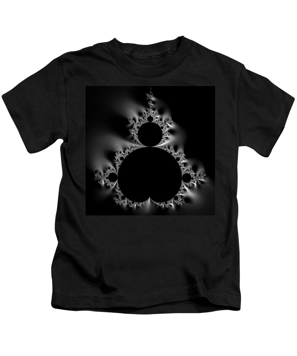 Mandelbrot Kids T-Shirt featuring the digital art Shiny cool Mandelbrot Set black and white by Matthias Hauser