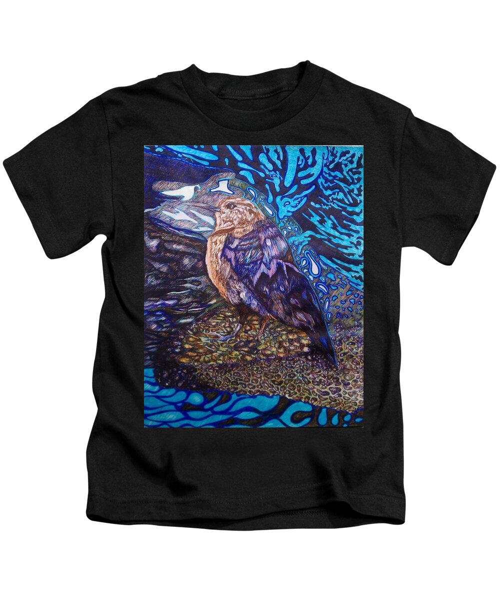 Bird Kids T-Shirt featuring the drawing Shore Bird by Angela Weddle