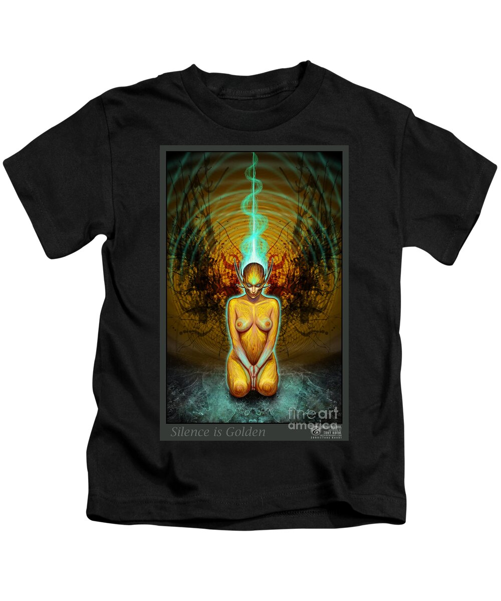 Spiritual Kids T-Shirt featuring the drawing Silence is Golden by Tony Koehl