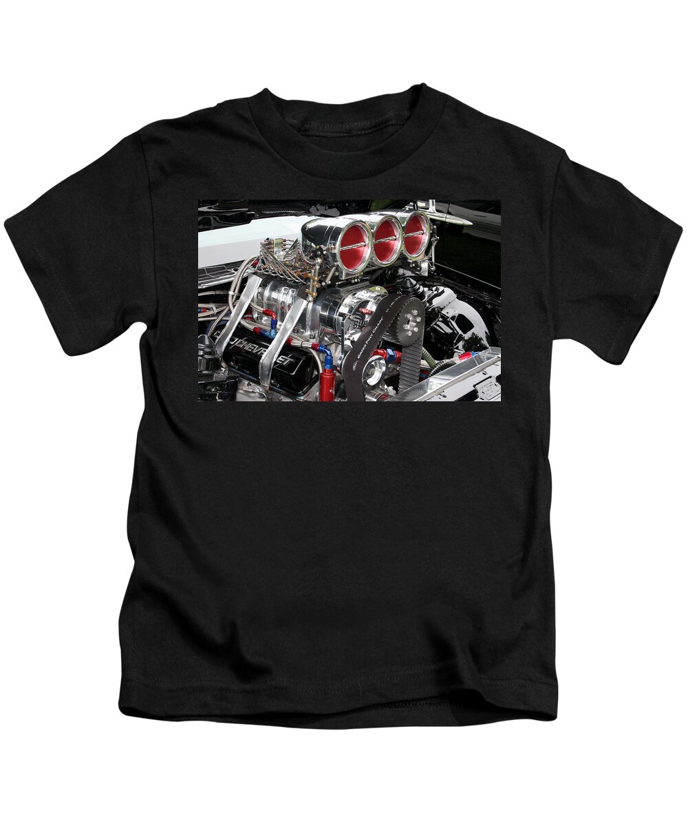 Metal Kids T-Shirt featuring the photograph Small Block Chevy with Blower by Bob Slitzan
