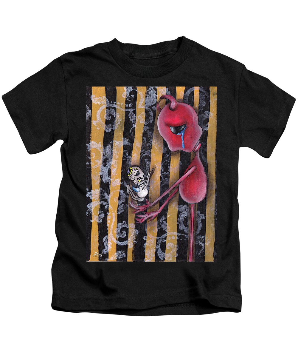 Day Of The Dead Kids T-Shirt featuring the painting Small Prayer by Abril Andrade
