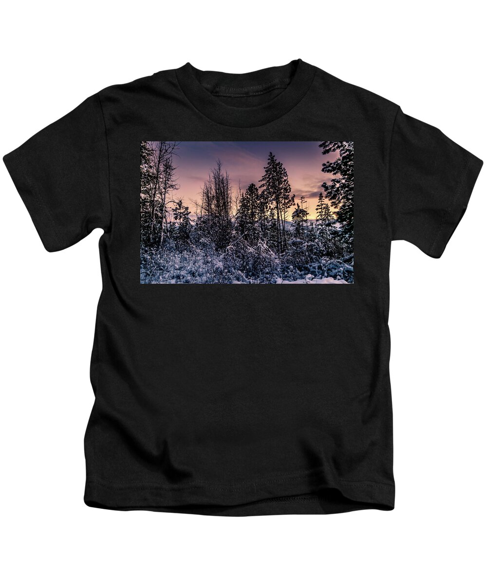 Photograph Kids T-Shirt featuring the photograph Snow Covered Pine Trees by Lester Plank