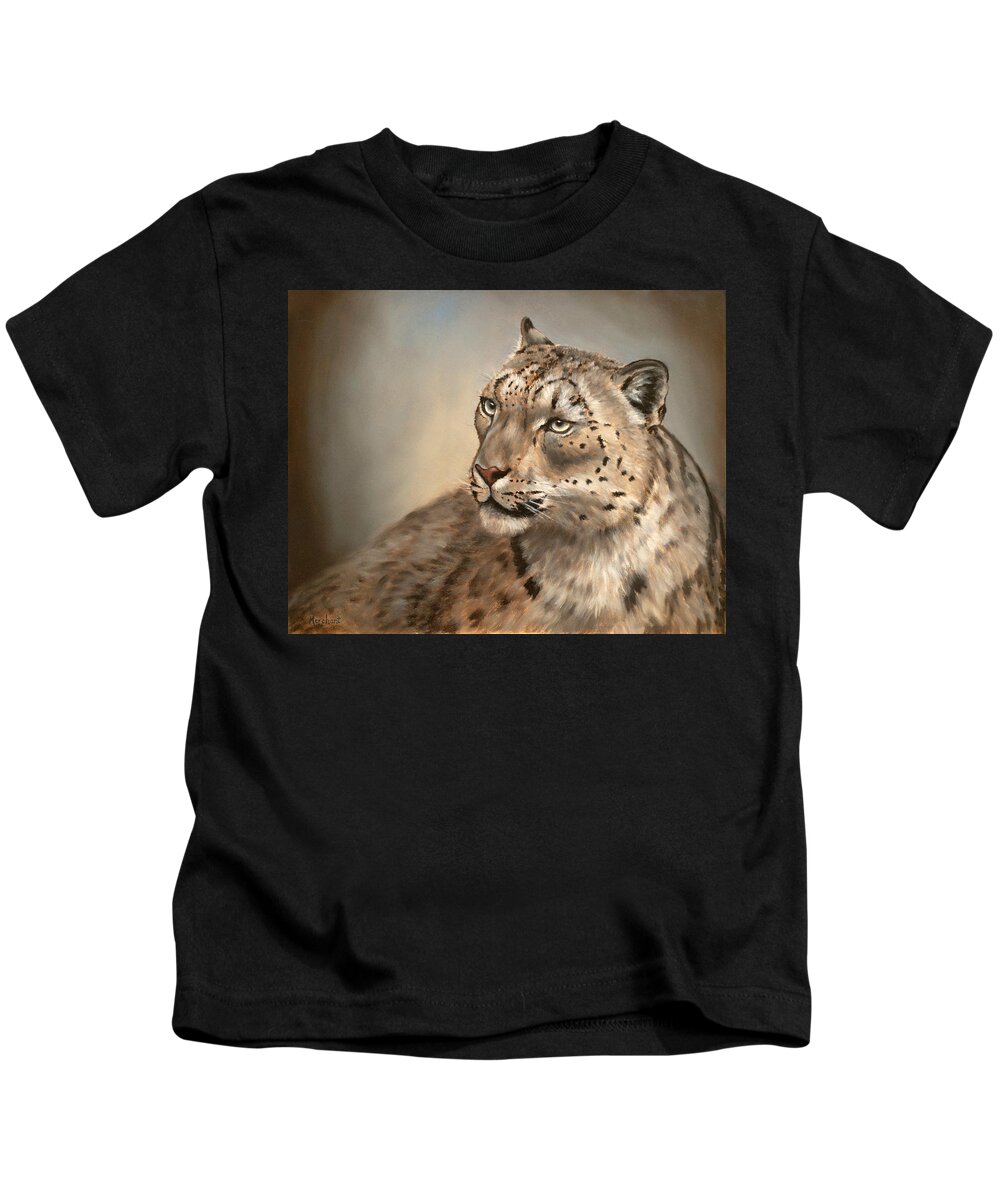 Oil Kids T-Shirt featuring the painting Snow Leopard by Linda Merchant