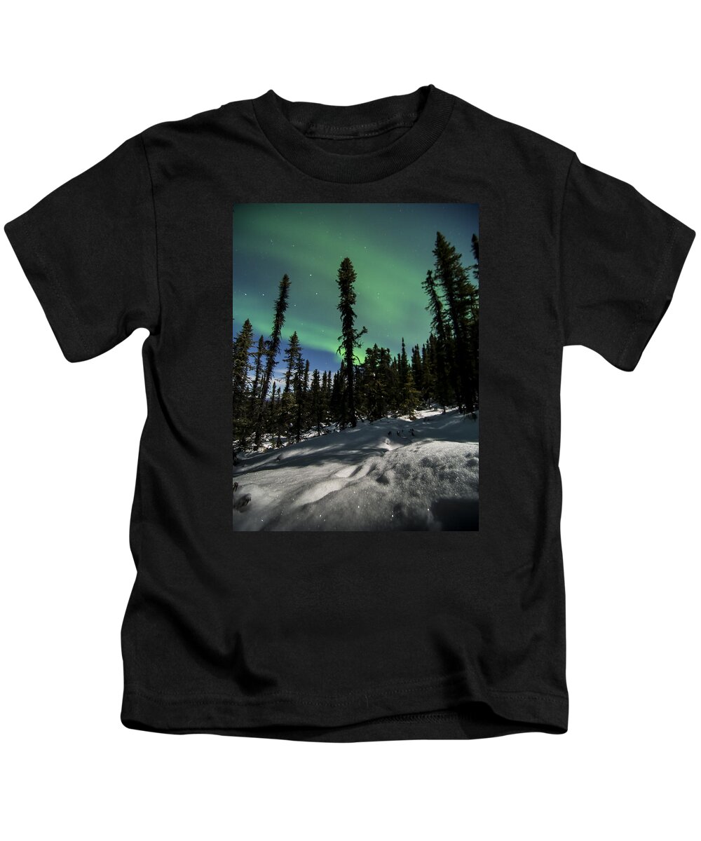 Aurora Borealis Kids T-Shirt featuring the photograph Snow Trails by Ian Johnson