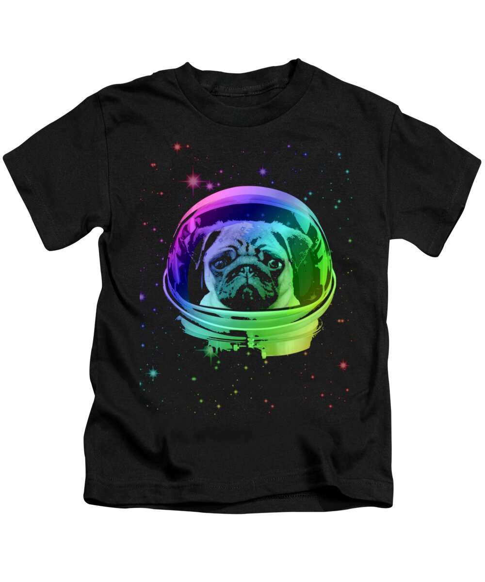 Pug Kids T-Shirt featuring the mixed media Space Pug by Megan Miller