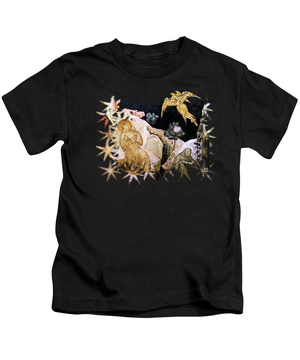  St Francis Kids T-Shirt featuring the mixed media St Francis of Assisi Stigmata by Pietro Lorenzetti