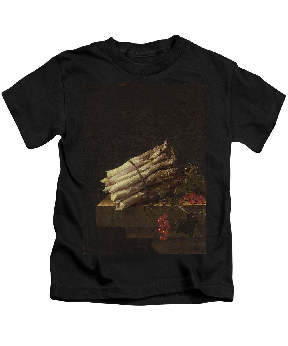 Still Life With Asparagus And Red Currants Kids T-Shirt featuring the painting Still Life With Asparagus And Red Currants by Adriaen Coorte
