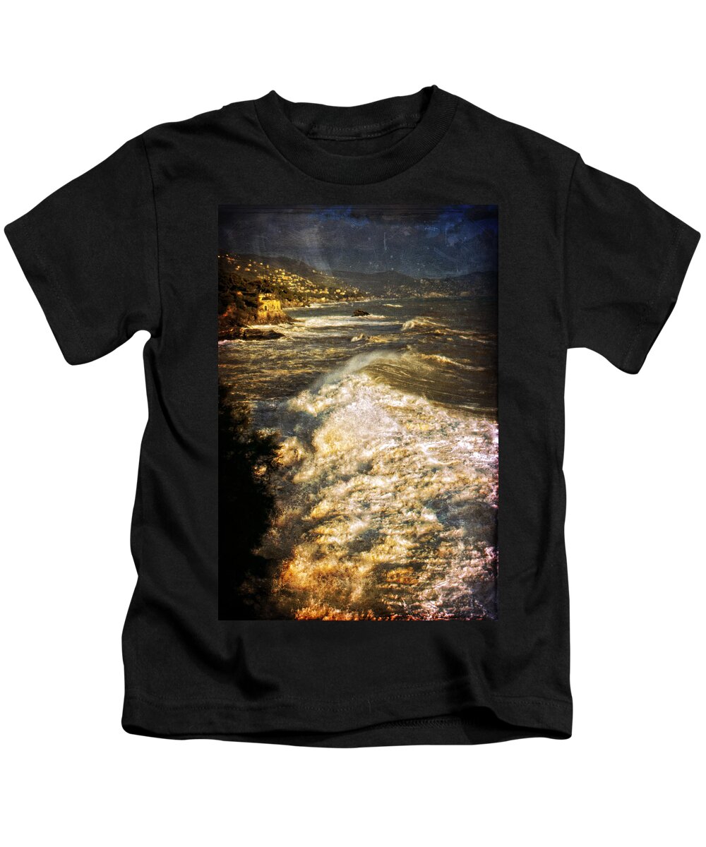Grunge Kids T-Shirt featuring the photograph Stormy sea by Silvia Ganora