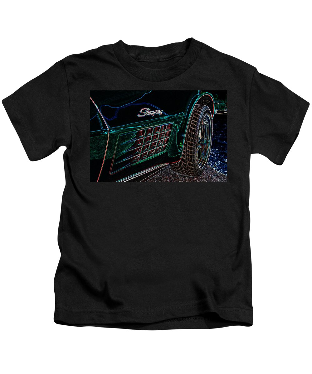 Corvette Kids T-Shirt featuring the digital art Stringray Neon by Darrell Foster