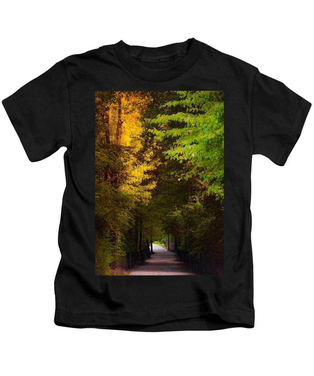 Path Kids T-Shirt featuring the photograph Summer and Fall Collide by Parker Cunningham