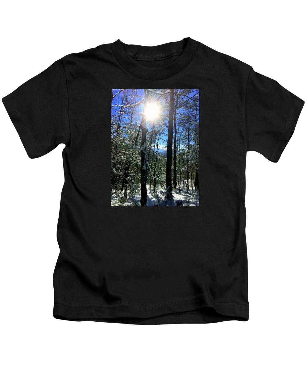 Photography Kids T-Shirt featuring the photograph Sunbeam Winter by Lessandra Grimley