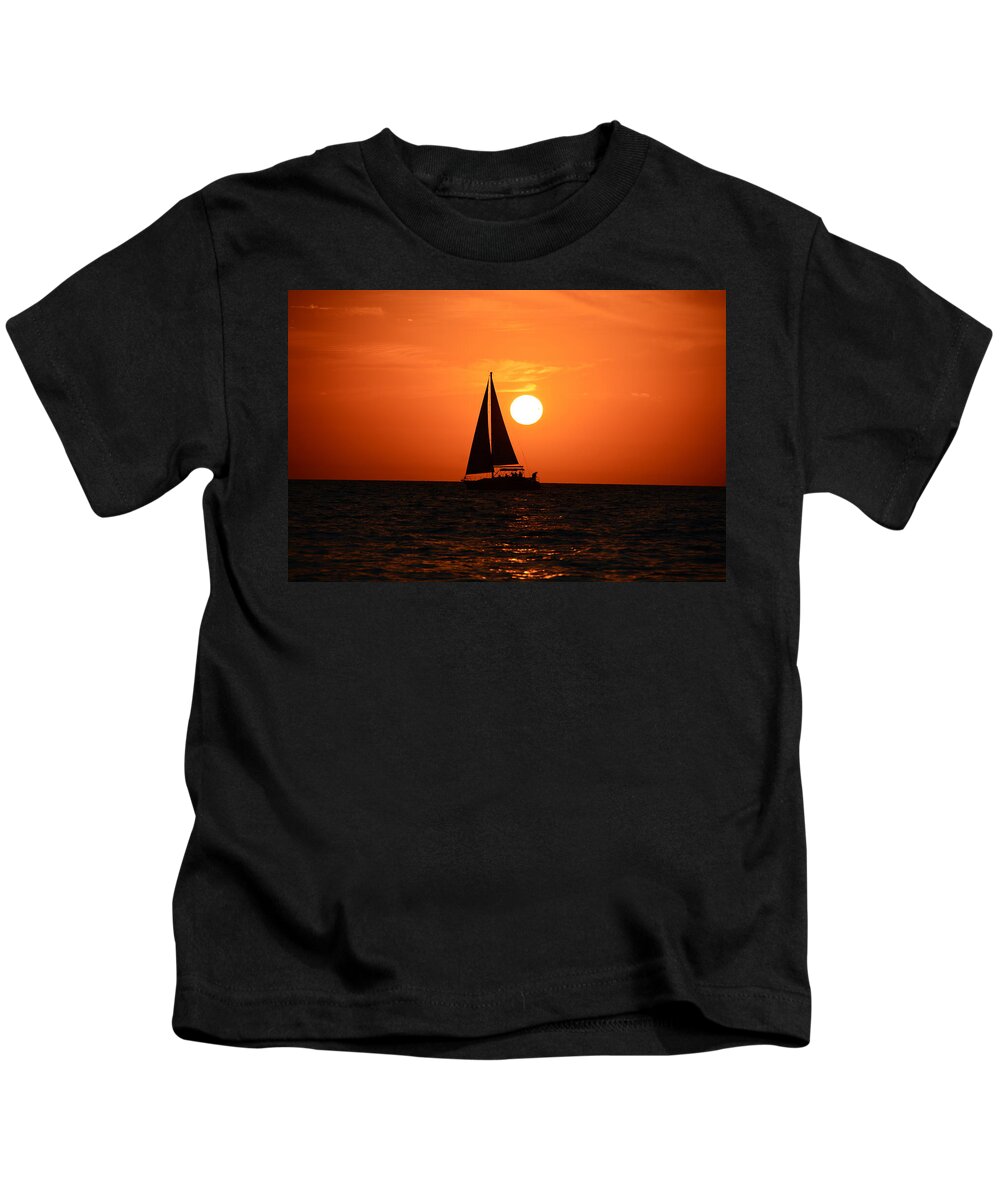 Sunset Kids T-Shirt featuring the photograph Sundown Sailors - Clearwater Beach, Florida by Ben Prepelka