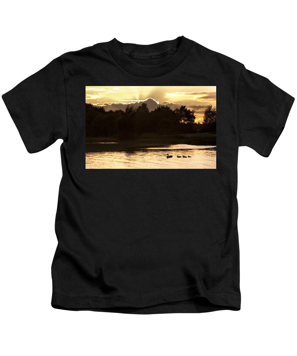 New Forest Kids T-Shirt featuring the photograph Sunset by the lake by Ang El