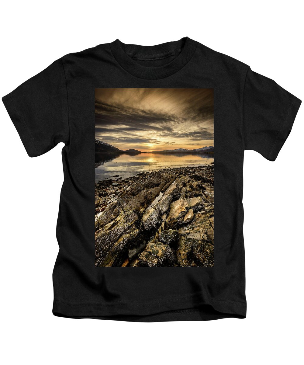 Caledonian Canal Kids T-Shirt featuring the photograph Sunset, Loch Lochy by Peter OReilly