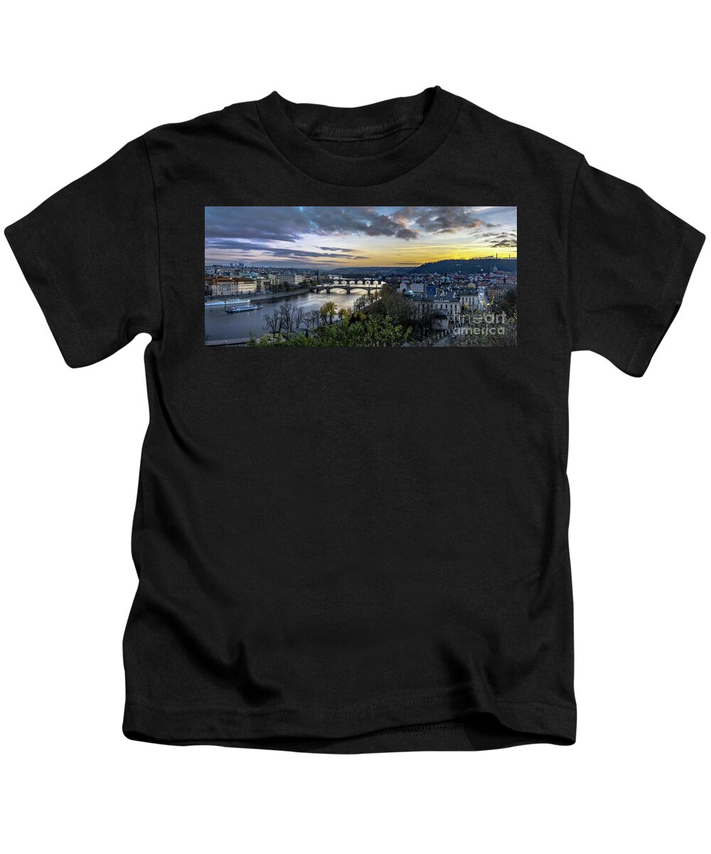 Sunset Kids T-Shirt featuring the photograph Sunset on the Vltava by David Meznarich