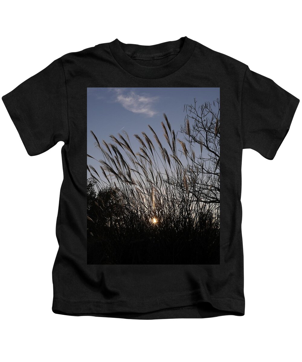 Sunset Kids T-Shirt featuring the photograph Sunset through the Rushes by Jack Riordan
