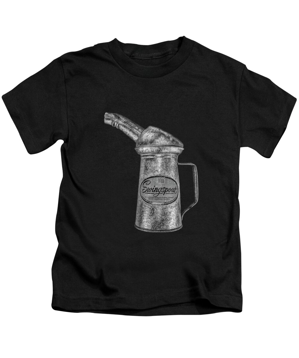 Art Kids T-Shirt featuring the photograph Swingspout Oil Can BW by YoPedro