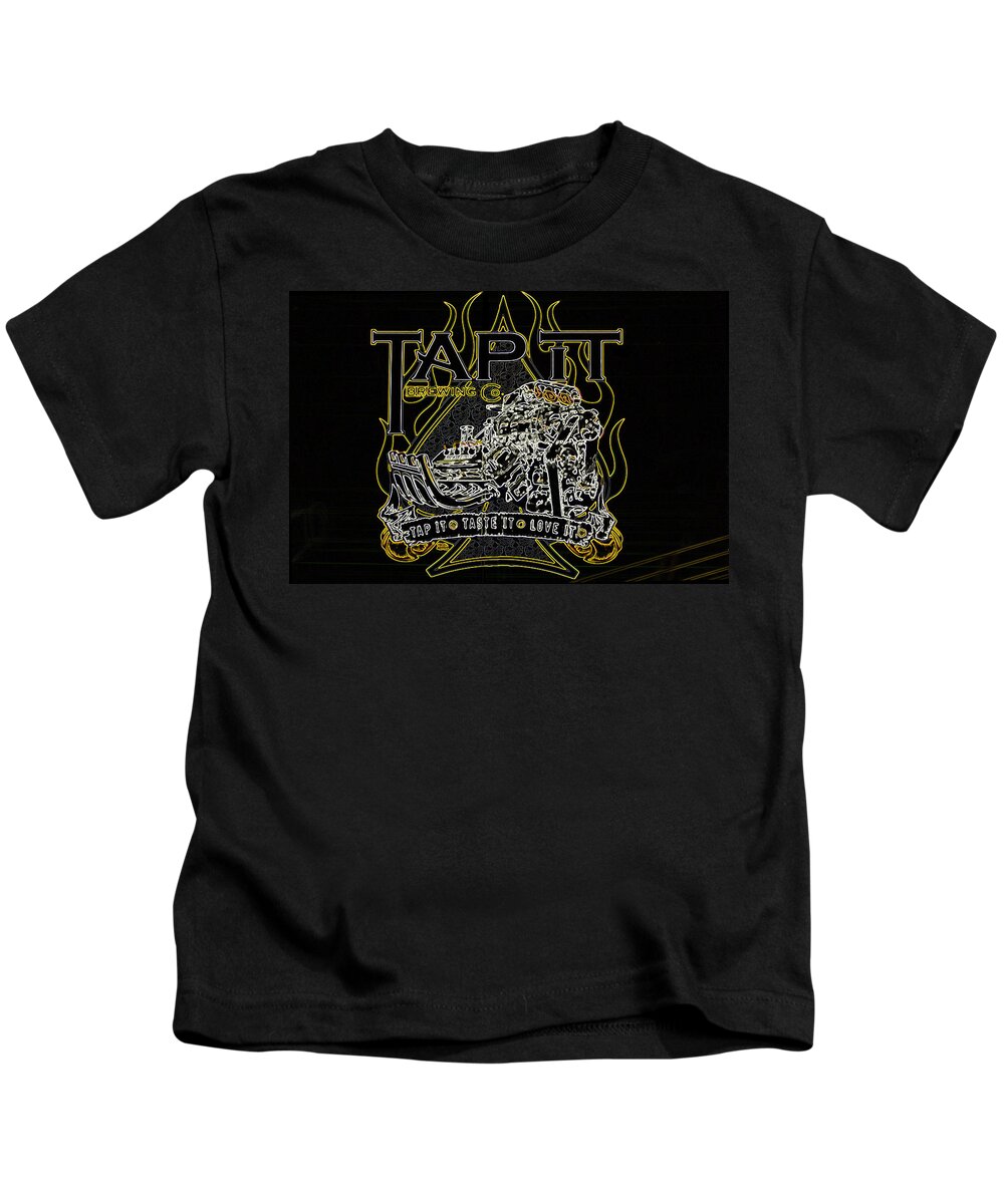 Beer Kids T-Shirt featuring the digital art Mancave sign by Darrell Foster