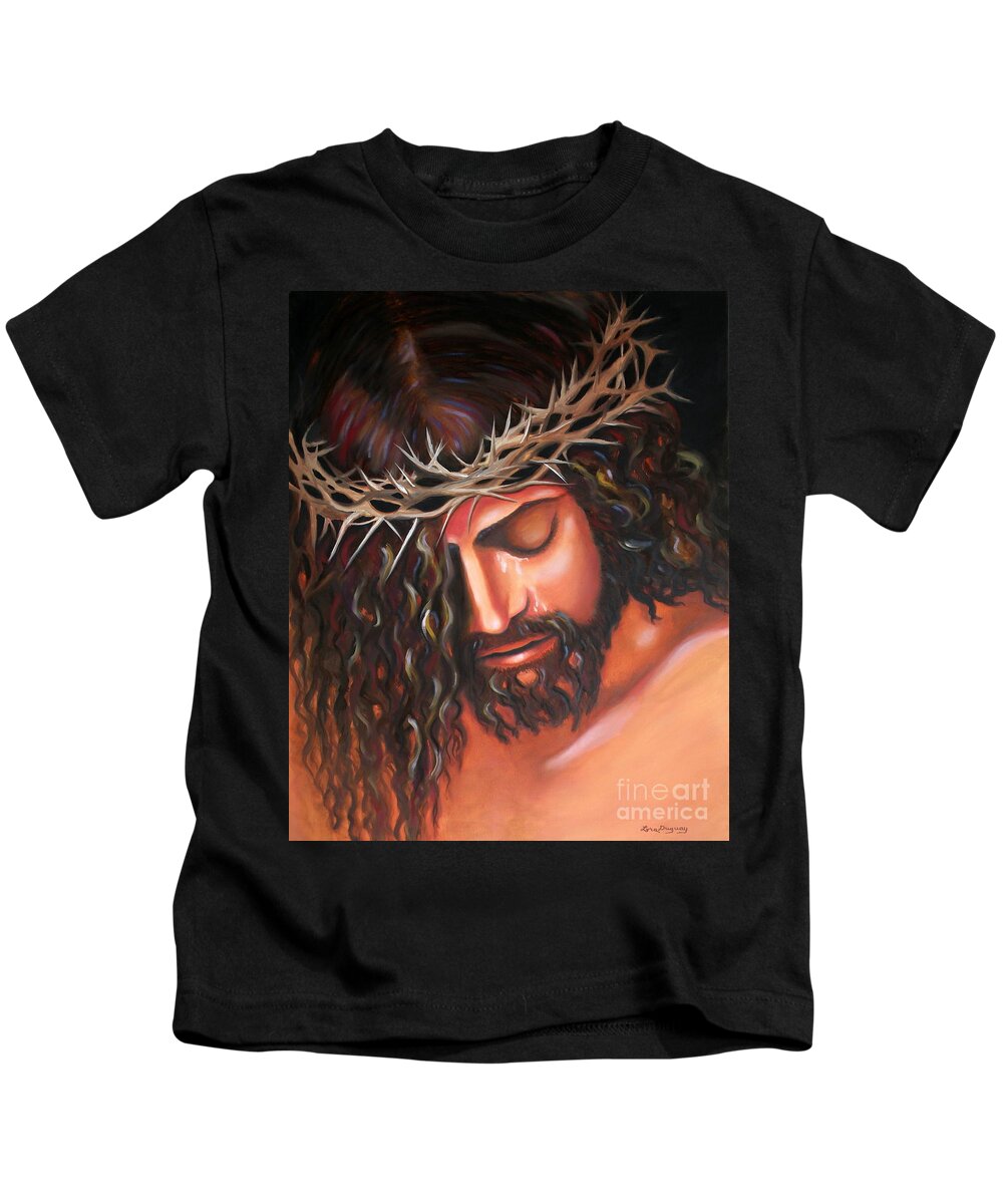 Crown Of Thorns Kids T-Shirt featuring the painting Tears from the Crown of Thorns by Lora Duguay