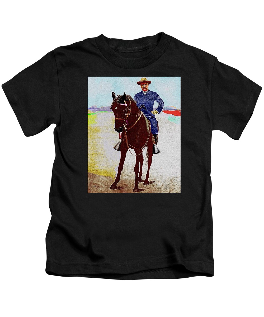 Theodore Roosevelt Kids T-Shirt featuring the painting Teddy R by Cliff Wilson