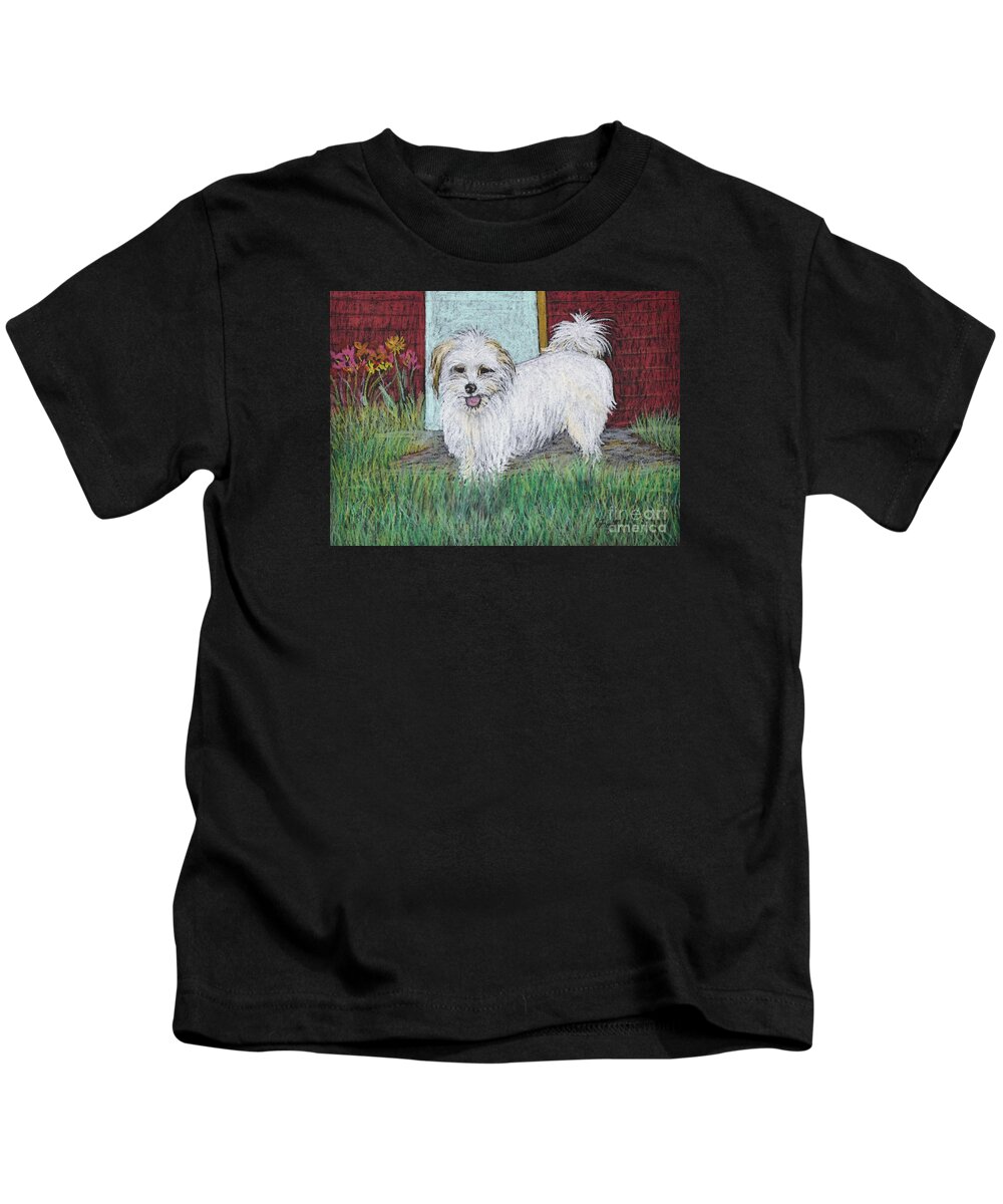 White Dogs Kids T-Shirt featuring the pastel That Little White Dog by Reb Frost