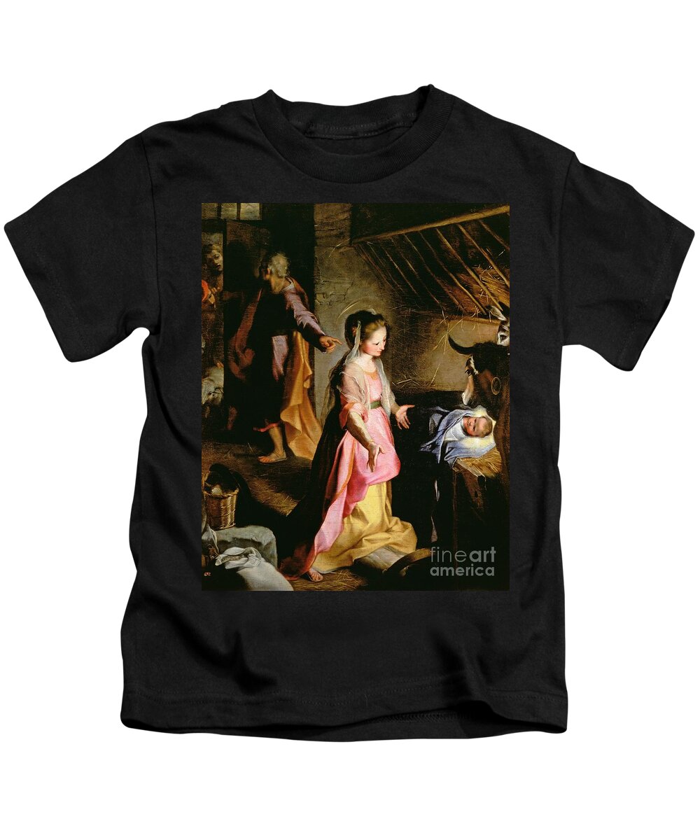 Nativity Kids T-Shirt featuring the painting The Adoration of the Child by Federico Fiori Barocci or Baroccio