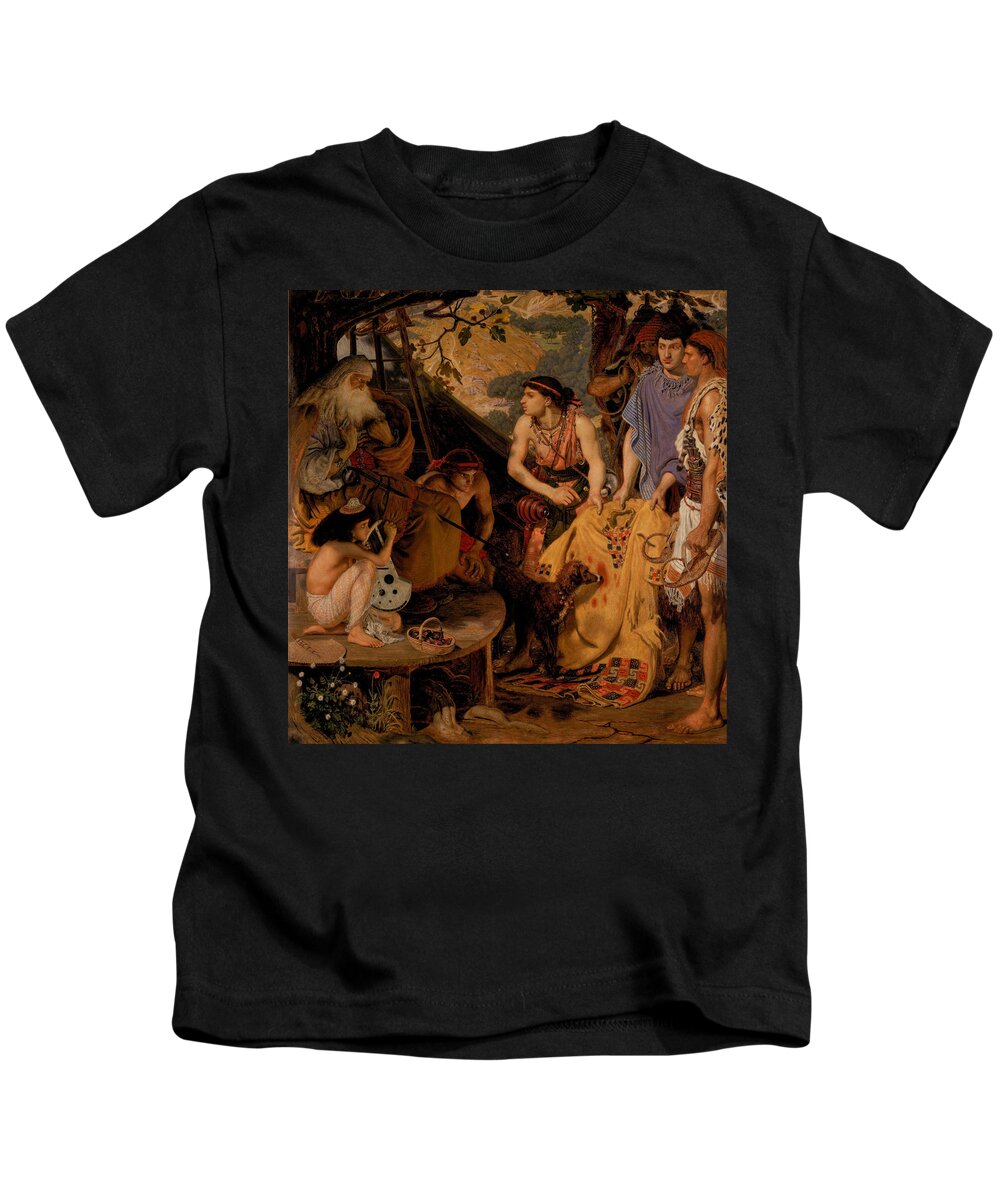 Ford Madox Brown (calais 1821-1893 London) Kids T-Shirt featuring the painting The Coat of Many Colours by MotionAge Designs