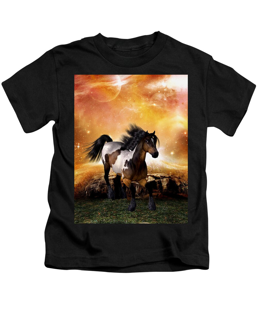 The Horse - Moonlight Run Kids T-Shirt featuring the digital art The Horse - moonlight run by John Junek