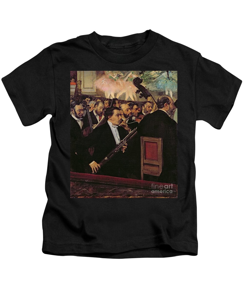 The Opera Orchestra Kids T-Shirt featuring the painting The Opera Orchestra by Edgar Degas