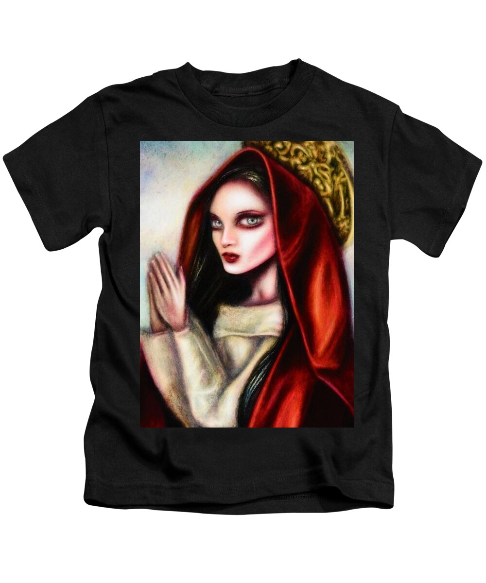 Red Kids T-Shirt featuring the painting Prayers of the Virgin by Tiago Azevedo