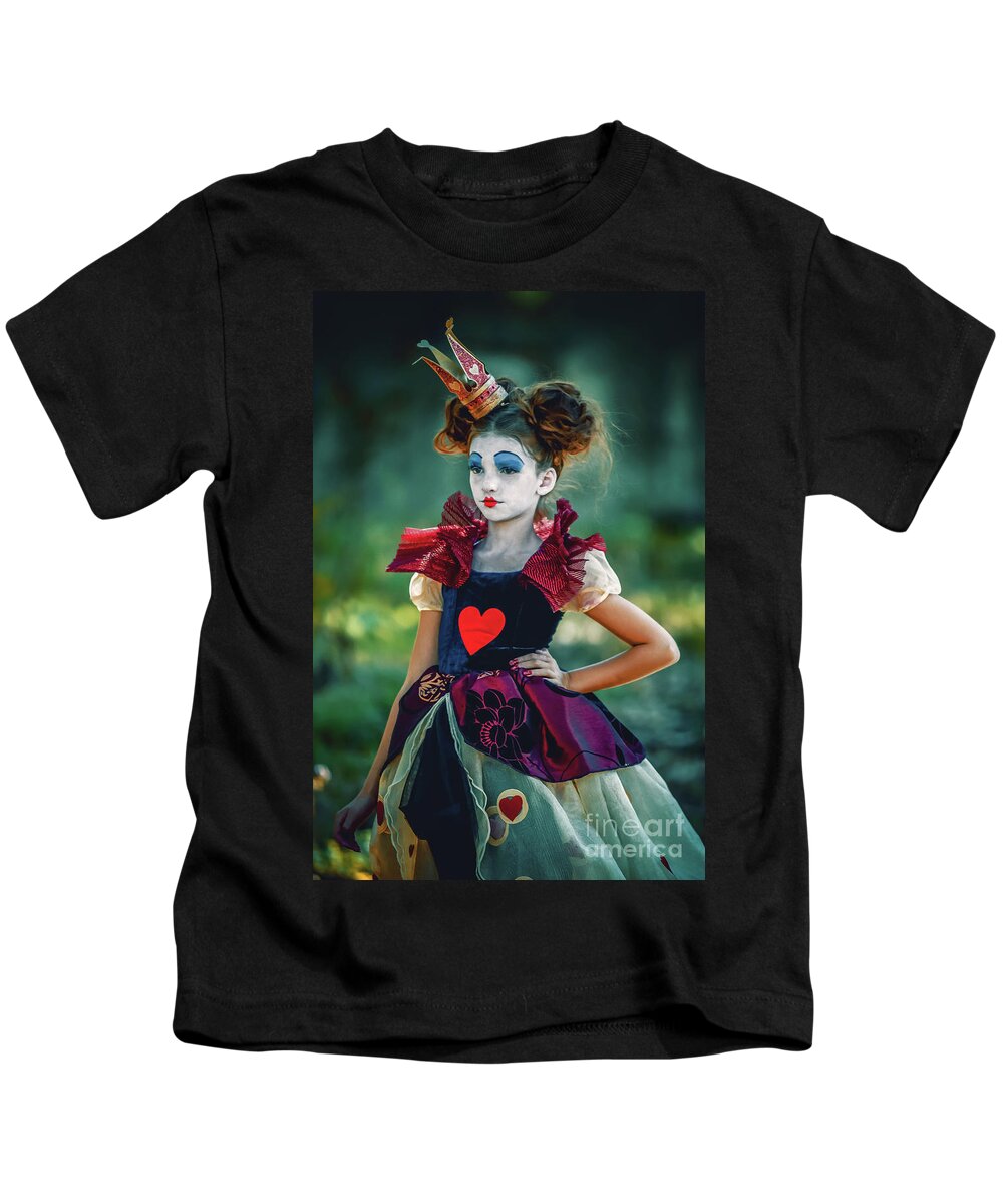 Art Kids T-Shirt featuring the photograph The Queen of Hearts Alice in Wonderland by Dimitar Hristov