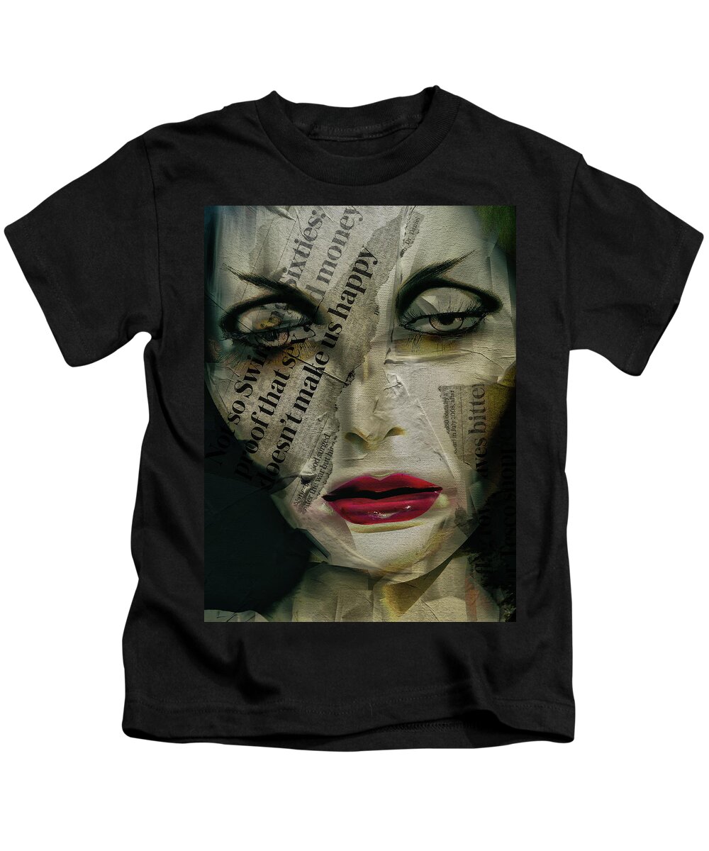 Woman Kids T-Shirt featuring the digital art The woman with the newspaper by Gabi Hampe