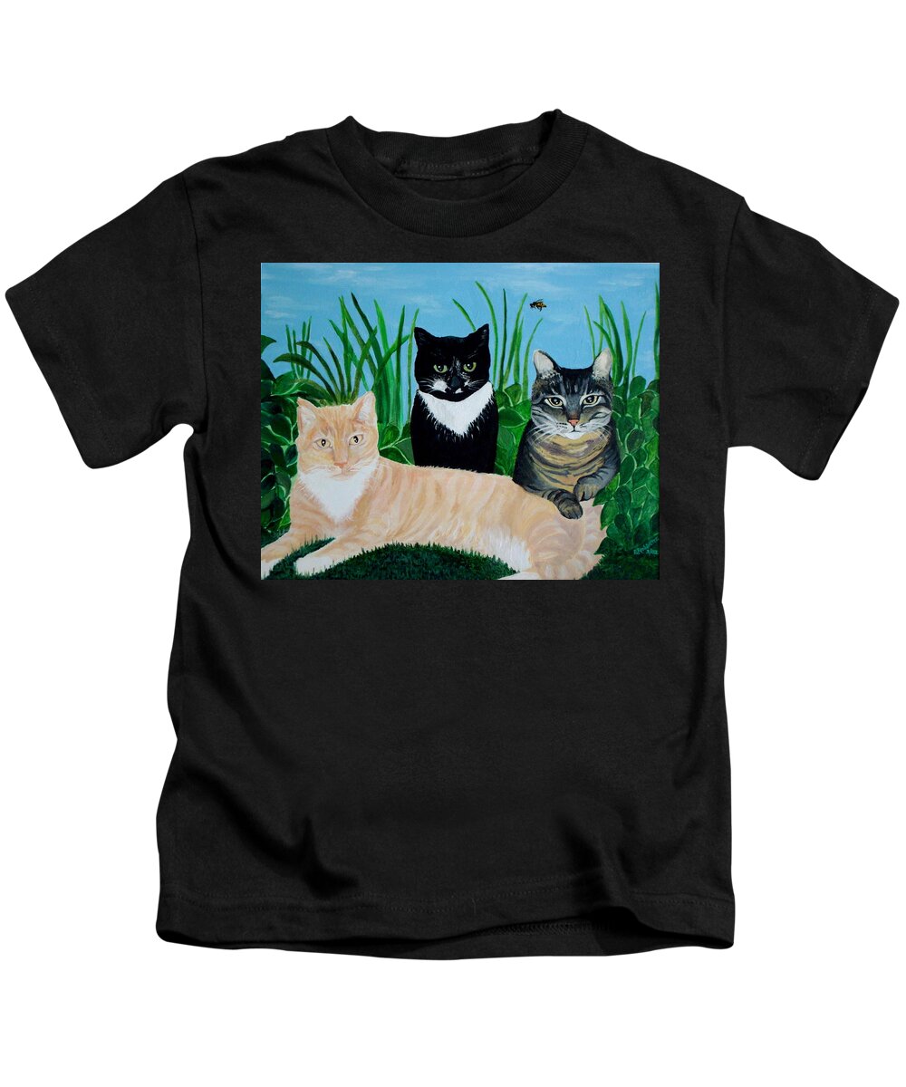Landscape Kids T-Shirt featuring the painting Three Furry Friends by Elizabeth Robinette Tyndall