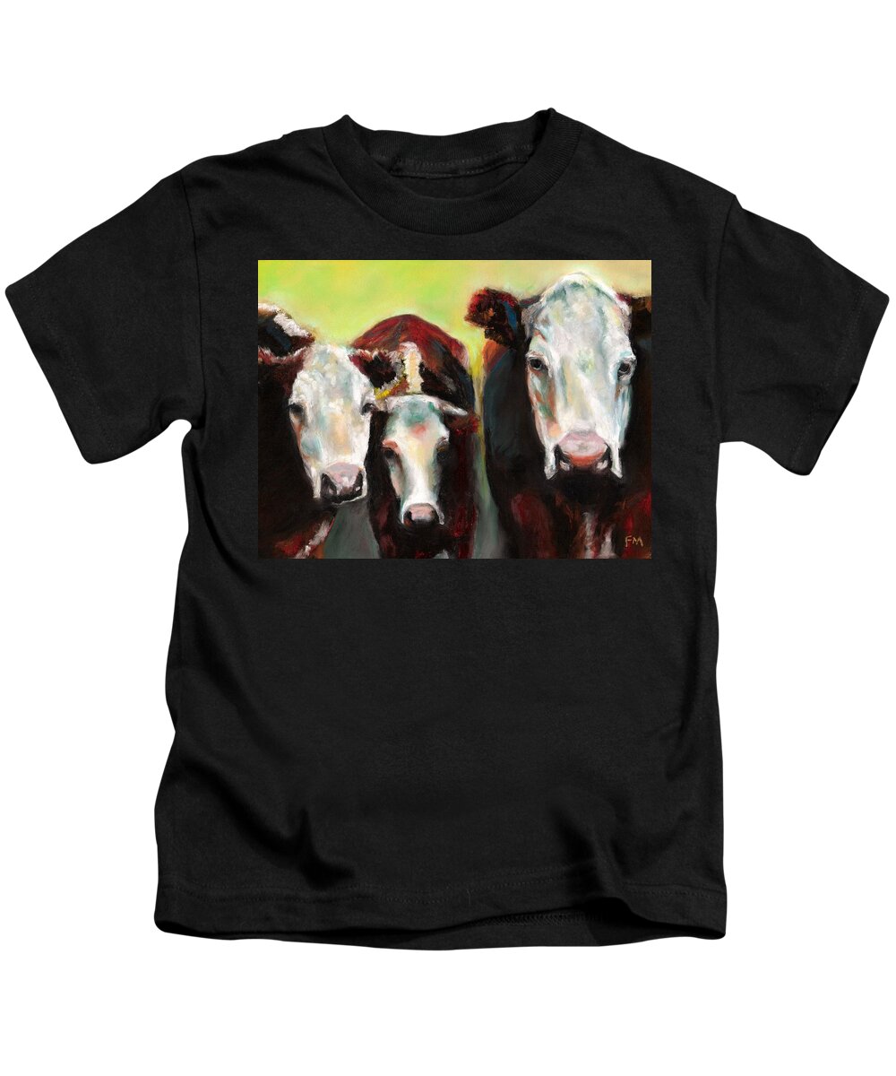 Cows Kids T-Shirt featuring the painting Three Generations of Moo by Frances Marino