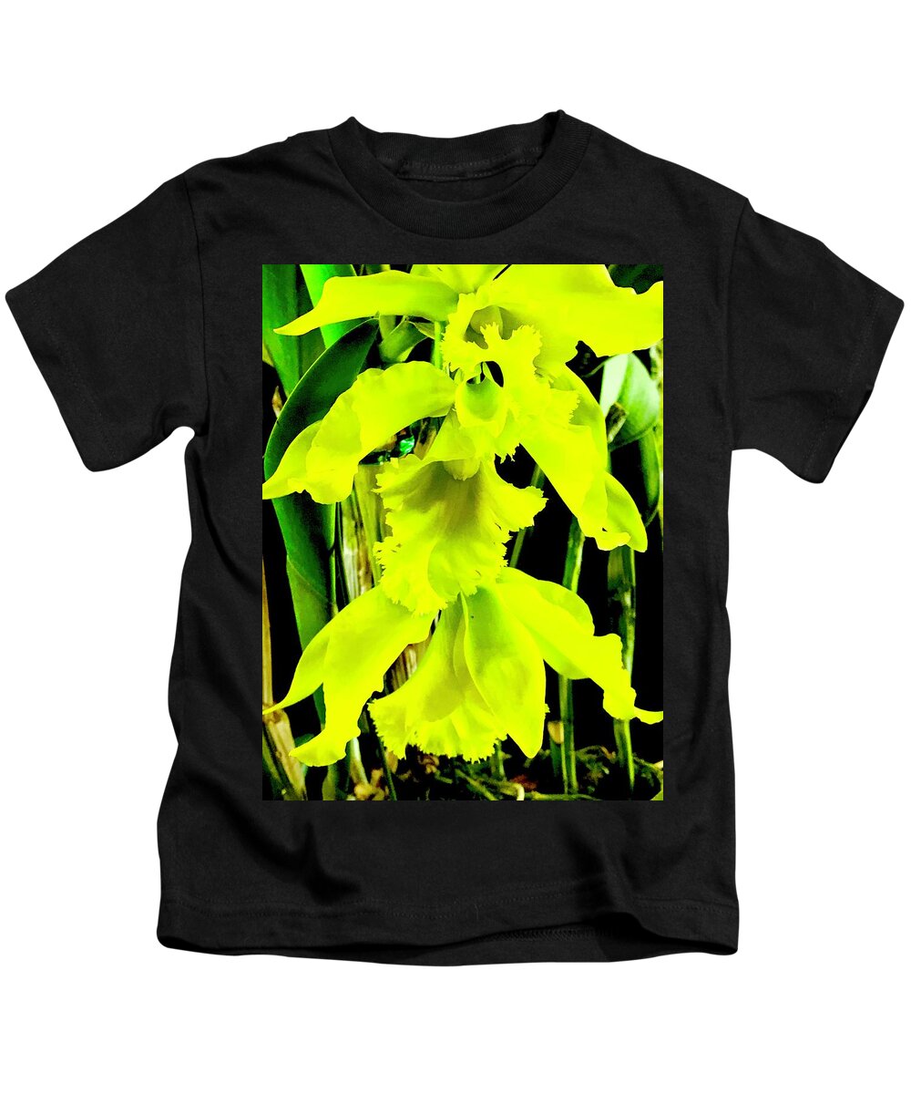 #three #orchids #yellow #flowersofaloha #flowerpower #flowers #aloha #2017 #hiloorchidshow Kids T-Shirt featuring the photograph Three Orchids in Yellow by Joalene Young