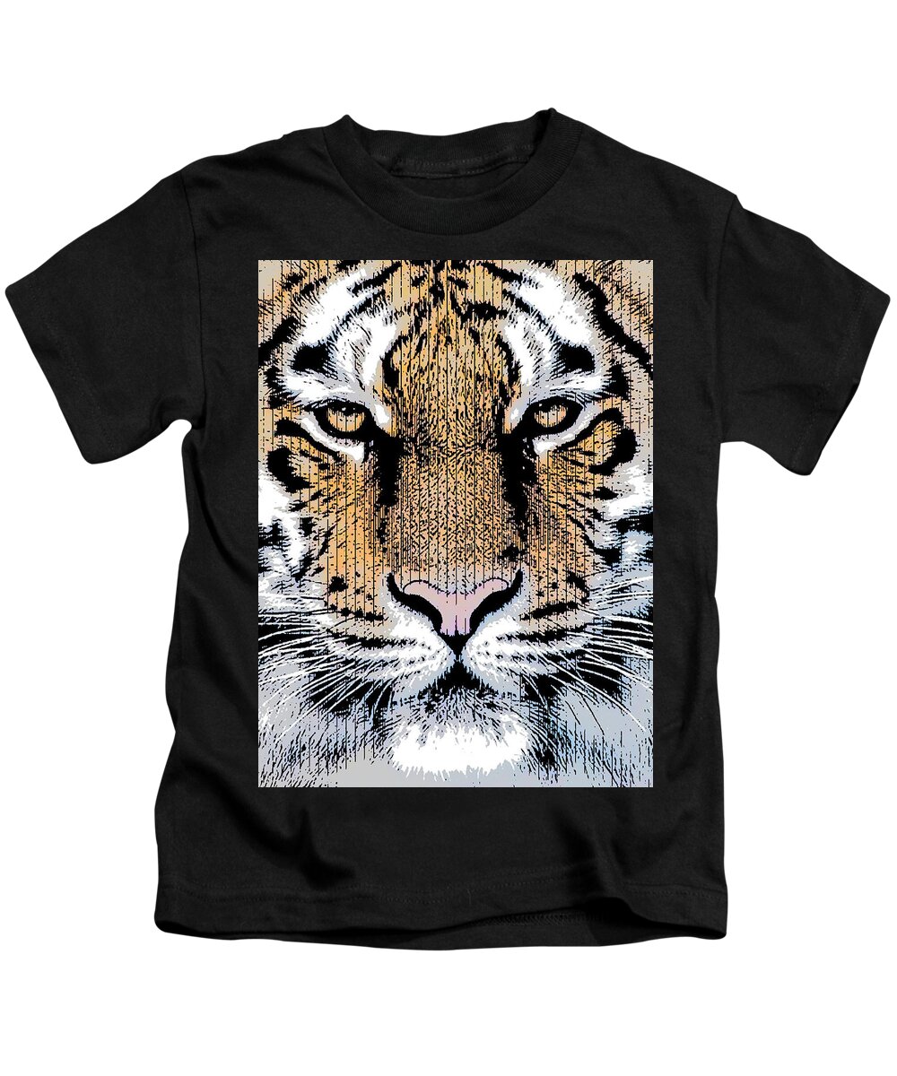 Predator Kids T-Shirt featuring the digital art Tiger Portrait in Graphic Press Style by Garaga Designs