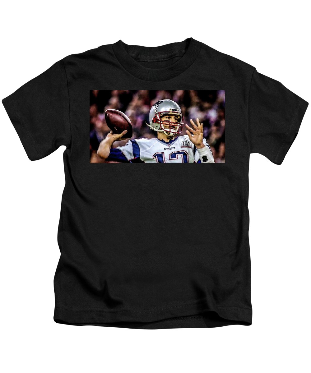 Football Kids T-Shirt featuring the photograph Tom Brady - Touchdown by Glenn Feron