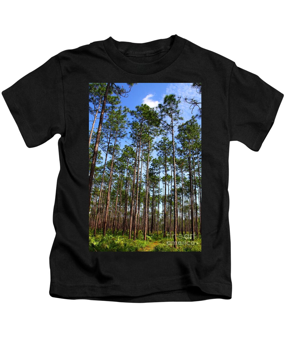 Wright Lake Loop Trail Kids T-Shirt featuring the photograph Trail through the pine forest by Barbara Bowen