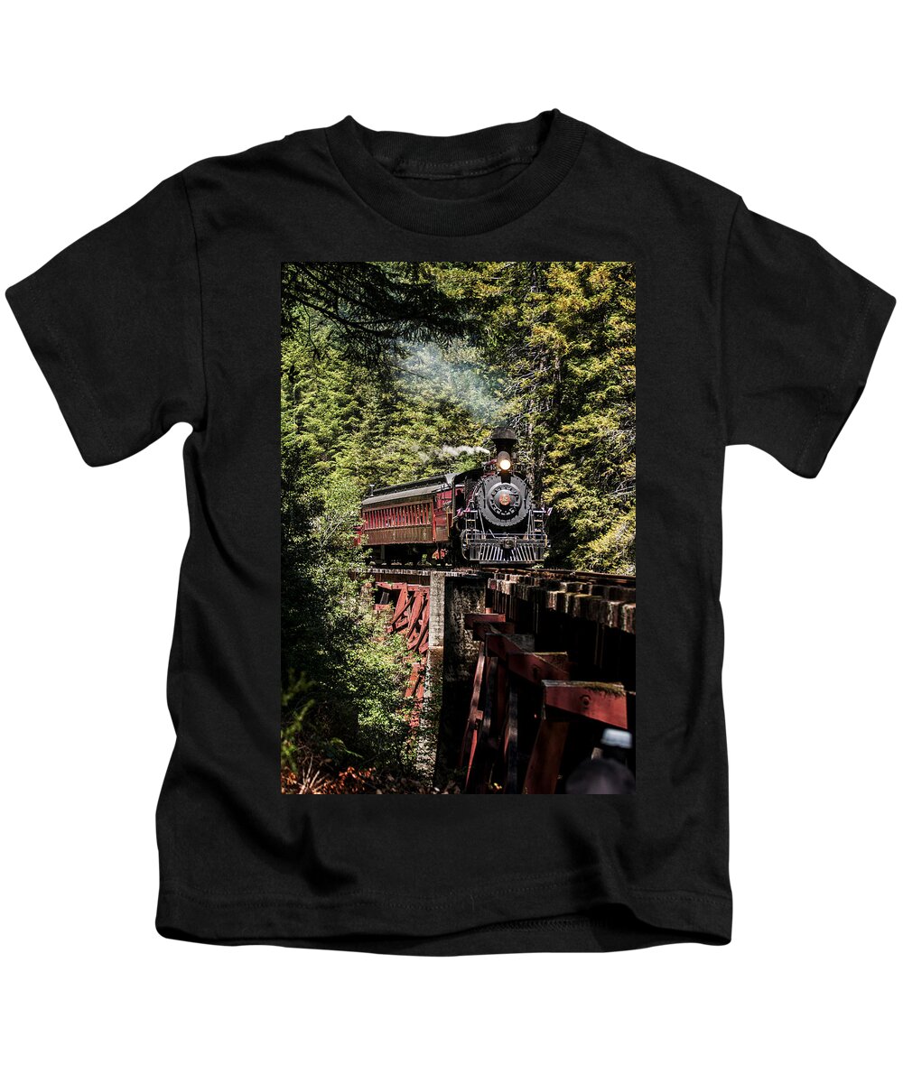 Steam Kids T-Shirt featuring the photograph Train and Trestle by Betty Depee