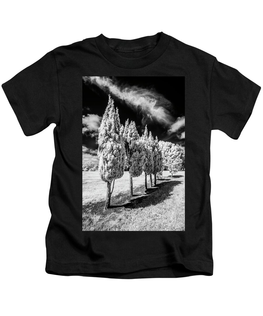 Infrared Kids T-Shirt featuring the photograph Tree Line-Up by Roseanne Jones