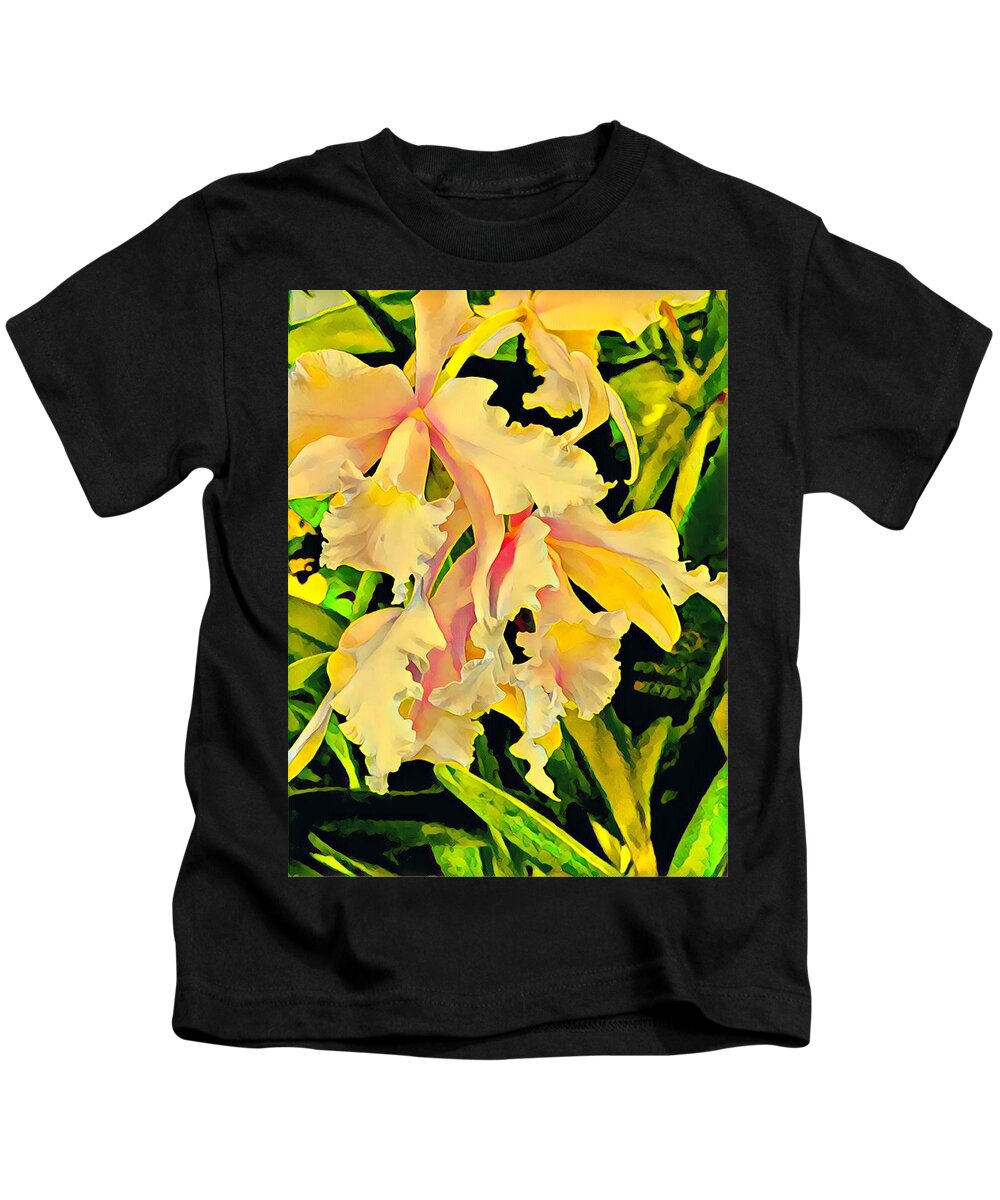 #flowersofaloha #flowers # Flowerpower #aloha #hawaii #aloha #puna #pahoa #thebigisland #twoorchidsinyellow #orchids #yellow #two Kids T-Shirt featuring the photograph Two Orchids in Yellow by Joalene Young