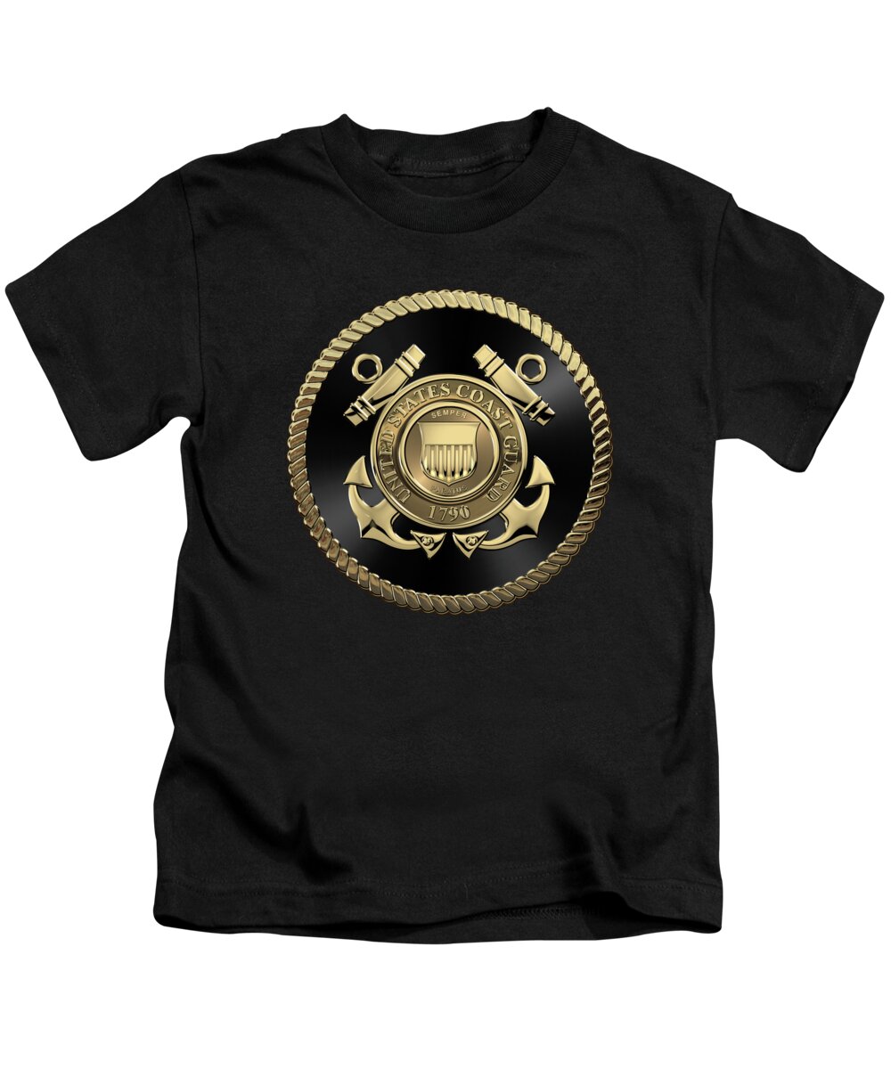 'military Insignia & Heraldry' Collection By Serge Averbukh Kids T-Shirt featuring the digital art U. S. Coast Guard - U S C G Emblem Black Edition over Black Velvet by Serge Averbukh