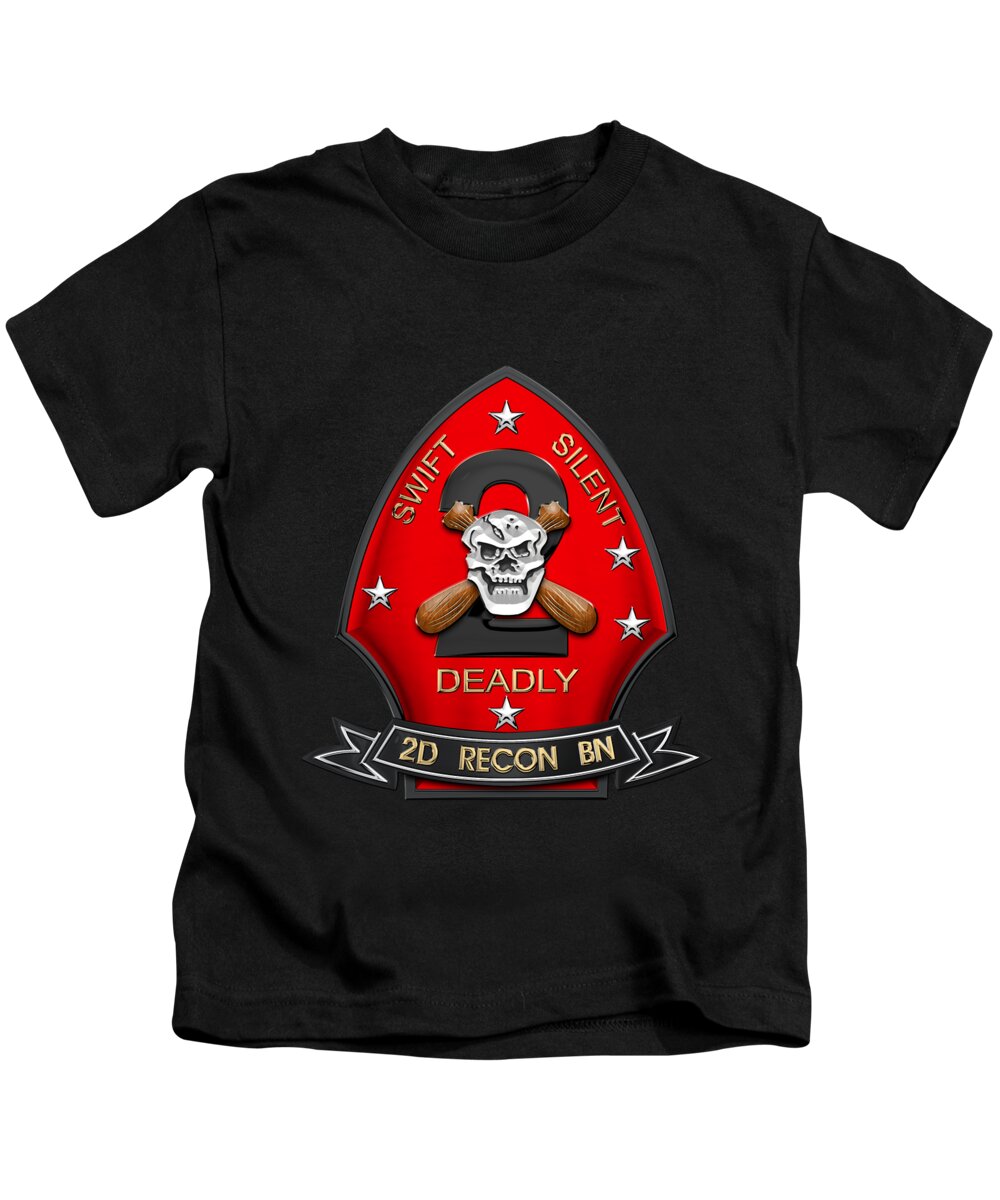 'military Insignia & Heraldry' Collection By Serge Averbukh Kids T-Shirt featuring the digital art U S M C 2nd Reconnaissance Battalion - 2nd Recon Bn Insignia over Black Velvet by Serge Averbukh