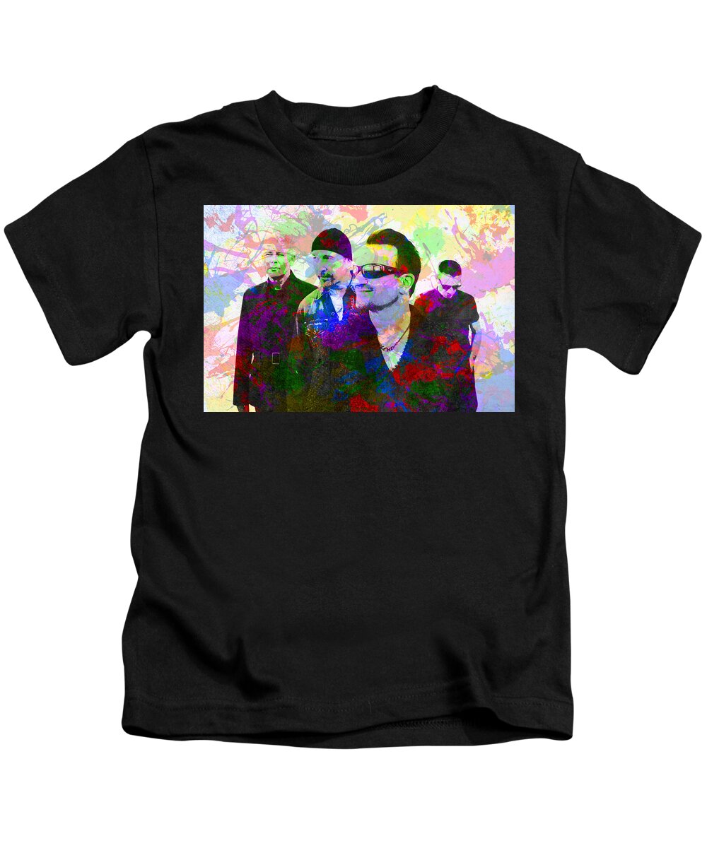 U2 Band Portrait Paint Splatters Pop Art Kids T-Shirt by Design Turnpike Pixels