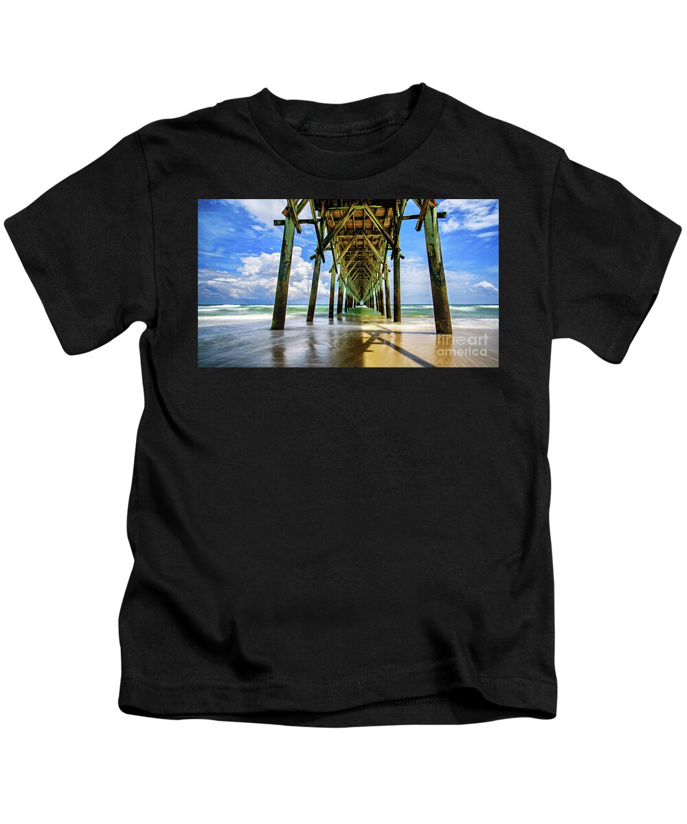 View Kids T-Shirt featuring the photograph Under Surf City Pier by DJA Images