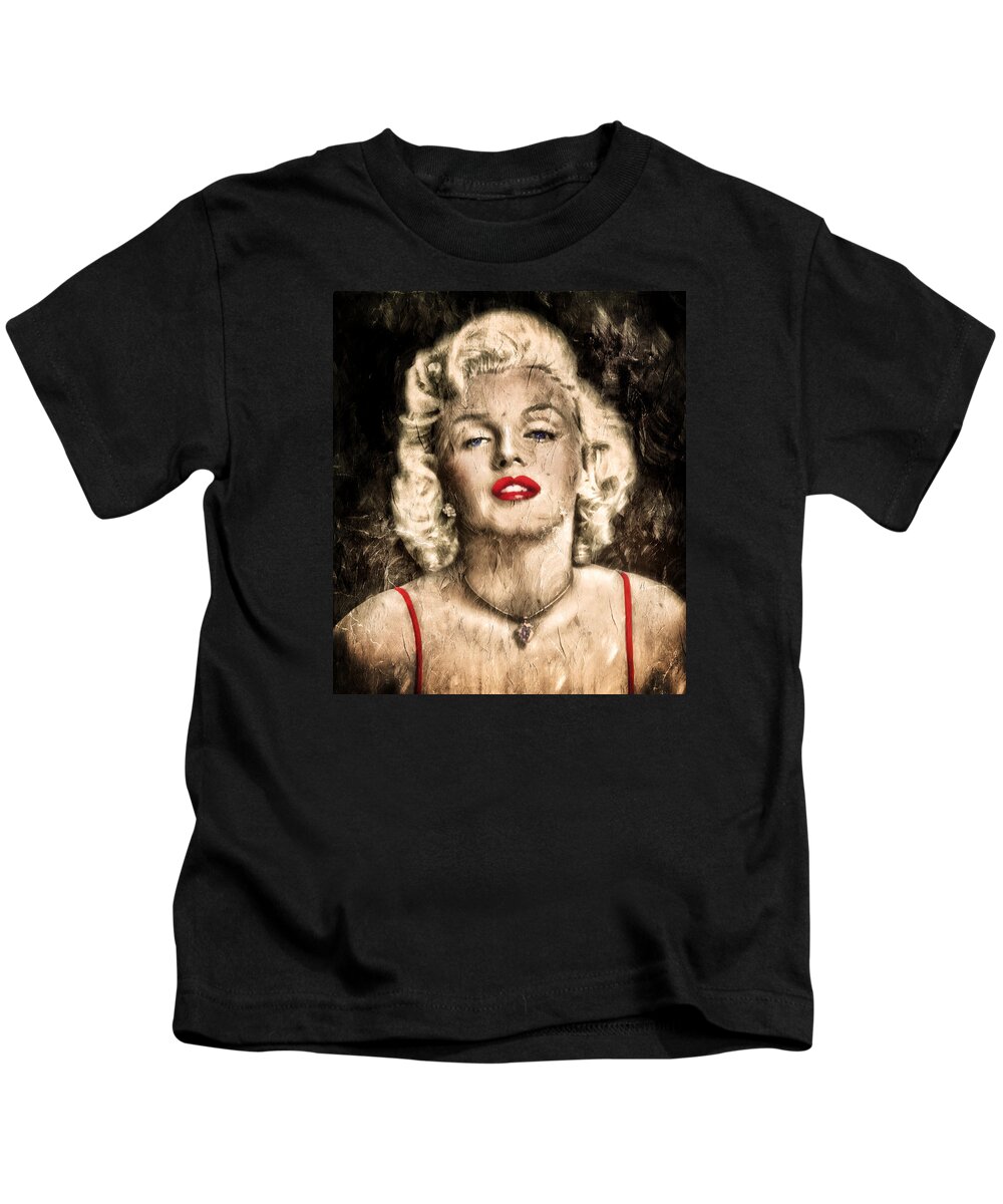Vintage Kids T-Shirt featuring the painting Vintage Grunge Goddess Marilyn Monroe by Georgiana Romanovna