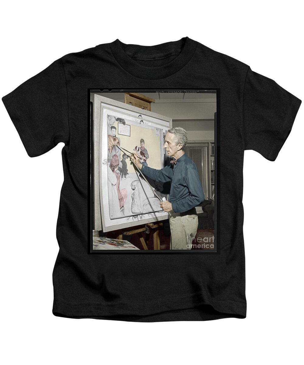 Norman Rockwell Kids T-Shirt featuring the photograph Waiting For The Vet Norman Rockwell by Martin Konopacki Restoration